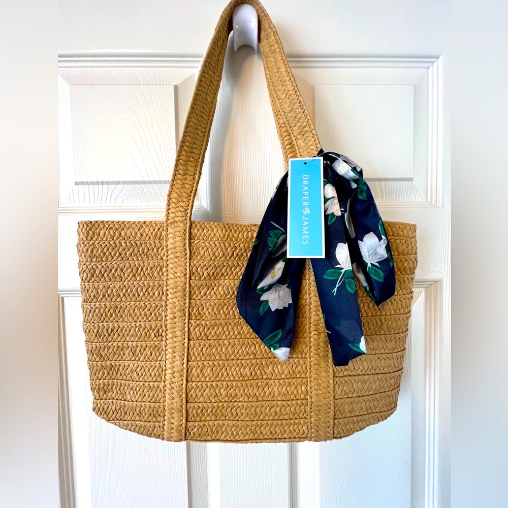 Draper James straw bag with scarf NWT